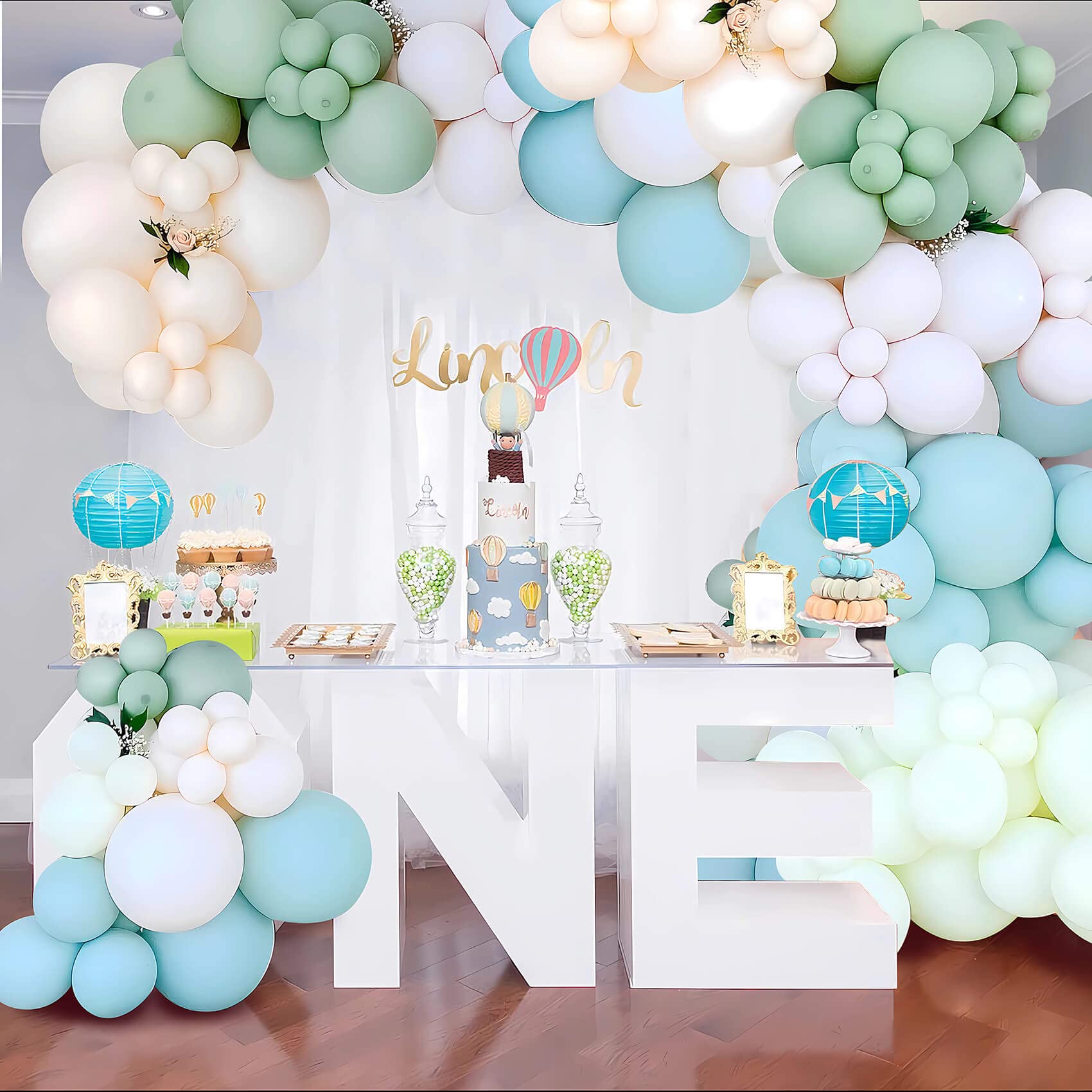 Peach, Mint Green, and White balloon backdrop