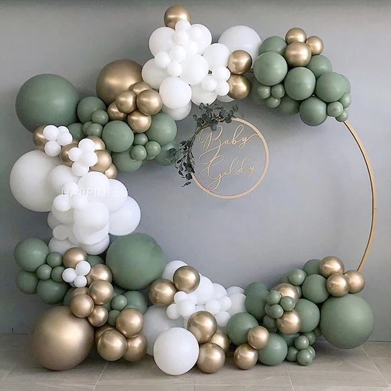 Sage Green, Cream, and Gold balloon backdrop