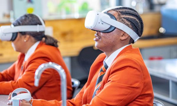 Students wearing VR headset in Nairobi