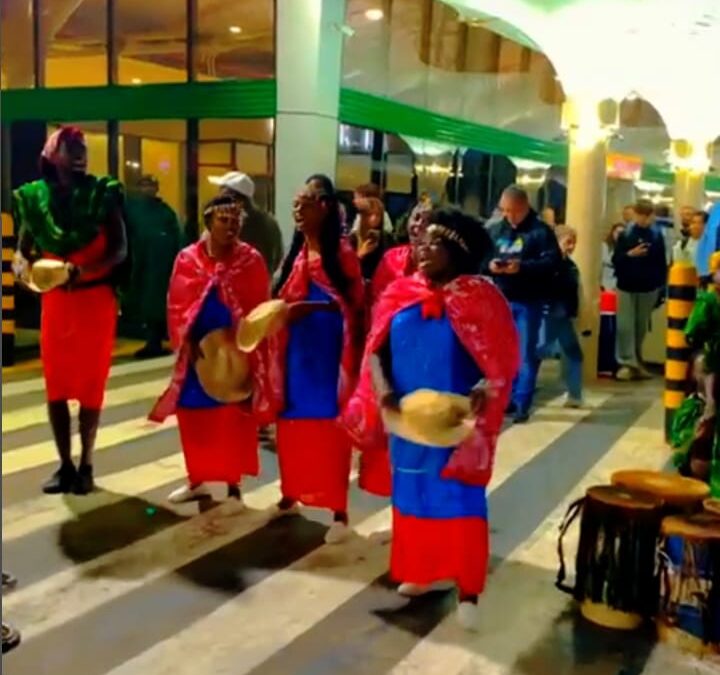 African dancers perfoming at the airport